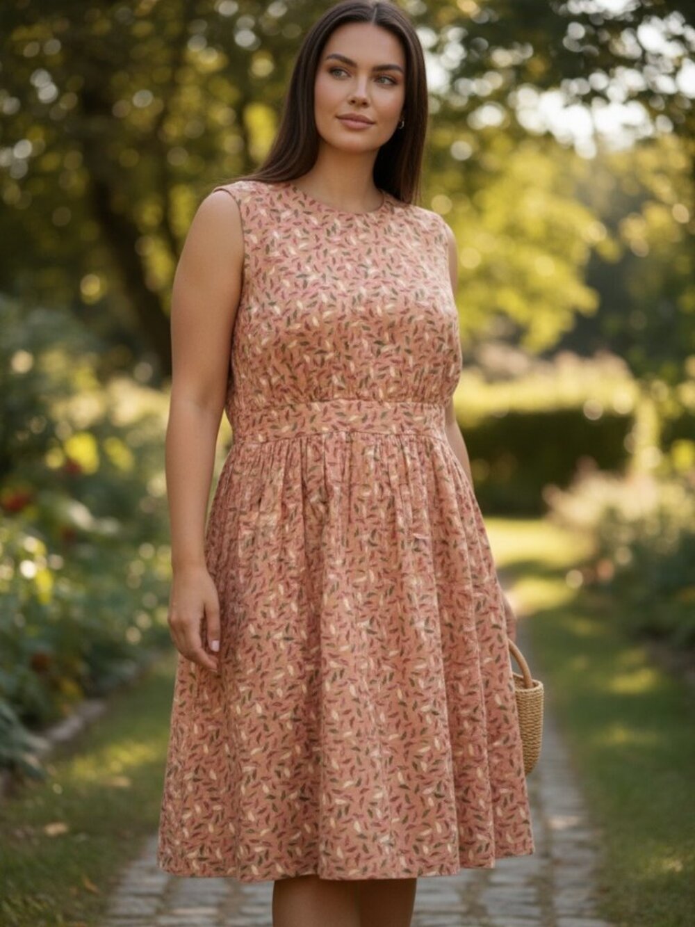 Emily And Fin Dress Cotton Orange Feather Size 2X Midi Boho Casual Summer